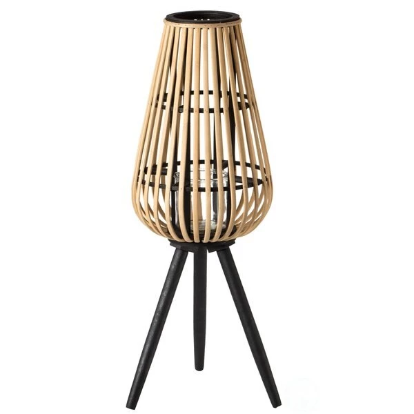 Decor Popular Store 34 Vintiquewise Indoor and Outdoor Modern Natural Bamboo Decorative Lantern with Black Stand and Glass Candle Holder